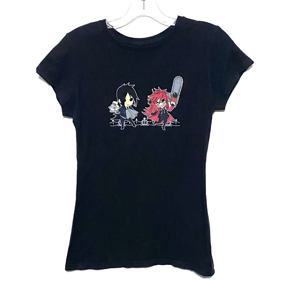 VTG Black Butler Chibi Sebastian Grell Black Shirt Juniors L Anime Y2K Grunge